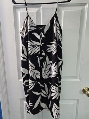 Loft Black & White Leaf Print Slip Dress